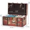 Household Essentials Medium Decorative Trunk, Coffee Shop Faux Decoupage, Antique Exterior, Leather and Metal Accents, Fabric Interior, Hinged Lid, Brown