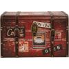 Household Essentials Medium Decorative Trunk, Coffee Shop Faux Decoupage, Antique Exterior, Leather and Metal Accents, Fabric Interior, Hinged Lid, Brown