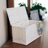 Household Essentials Small Handwoven Paper Rope Wicker Basket with Lid, Black(White)