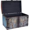 Household Essentials Vintage Wood Storage Trunk, Large, Blue Body/Brown Lid/Floral Design(Large)