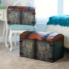 Household Essentials Vintage Wood Storage Trunk, Large, Blue Body/Brown Lid/Floral Design(Large)