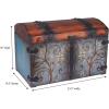 Household Essentials Vintage Wood Storage Trunk, Large, Blue Body/Brown Lid/Floral Design(Large)