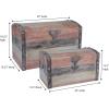 Household Essentials Wooden Storage Trunk Set, Large and Small Domed Chest, Weathered Wood with Paint Finish, Hinged Lid with Metal Accents(Dome)