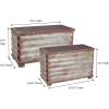 Household Essentials Wooden Storage Trunk Set, Large and Small Domed Chest, Weathered Wood with Paint Finish, Hinged Lid with Metal Accents(Grooved)