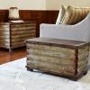 Household Essentials Wooden Storage Trunk Set, Large and Small Domed Chest, Weathered Wood with Paint Finish, Hinged Lid with Metal Accents(Grooved)