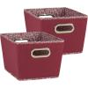 Household Essentials 19KDBLK-1 Medium Tapered Decorative Storage Bins | 2 Pack Set Cubby Baskets | Black and White Mini-Dots(Burgundy)