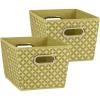 Household Essentials 19KDBLK-1 Medium Tapered Decorative Storage Bins | 2 Pack Set Cubby Baskets | Black and White Mini-Dots(Olive)