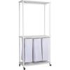 Household Essentials 3-Bag Laundry Sorter, Smooth Laminate Shelving, Sturdy Steel Frame, Wheeling and Stationary Feet Options, Washable Linen Laundry Bags, 3-Load Capacity, Versatile, Black(White)