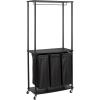 Household Essentials 3-Bag Laundry Sorter, Smooth Laminate Shelving, Sturdy Steel Frame, Wheeling and Stationary Feet Options, Washable Linen Laundry Bags, 3-Load Capacity, Versatile, Black(Black)