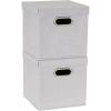Household Essentials Collapsible Cotton Blend Cube Storage Box with Lid and Metal Grommet Handle, Set of 2, Denim(Grey)