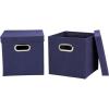 Household Essentials Collapsible Cotton Blend Cube Storage Box with Lid and Metal Grommet Handle, Set of 2, Denim(Navy)