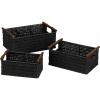 Household Essentials Decorative Woven Baskets, Set of 3, Paper Rope with Wood Handles, Sturdy Metal Frame, Small, Medium and Large, Grey(Black)