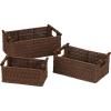 Household Essentials Decorative Woven Baskets, Set of 3, Paper Rope with Wood Handles, Sturdy Metal Frame, Small, Medium and Large, Grey(Brown)