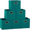 Household Essentials Foldable Fabric Storage Cubes 6-Pack – 11x11x11 Stackable Non-Woven Bins with Chipboard Sides & Grommet Handles – Closet, Shelf, Nursery, or Office Organizer – Burgundy(Teal)