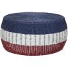 Household Essentials Handwoven Resin Storage Stool Ottoman, 16″ Dia. x 9″ H, Brown(Blue Stripe)