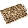 Household Essentials Handwoven Seagrass Rectangular Tray Set with Wood Handles, Natural, Set of 2(Natural Seagrass)