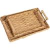Household Essentials Handwoven Seagrass Rectangular Tray Set with Wood Handles, Natural, Set of 2(Natural Water Hyacinth)
