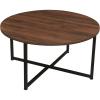 Household Essentials Jamestown Round Coffee Table Ashwood Rustic Wood Grain and Black Metal 31.5 x 31.5, Taupe(Brown)