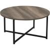 Household Essentials Jamestown Round Coffee Table Ashwood Rustic Wood Grain and Black Metal 31.5 x 31.5, Taupe(Taupe)