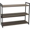 Household Essentials Jamestown Wide 3 Shelf Open Storage Bookshelf Coastal Oak Rustic Wood Grain and White Metal(Ashwood)