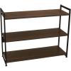 Household Essentials Jamestown Wide 3 Shelf Open Storage Bookshelf Coastal Oak Rustic Wood Grain and White Metal(Walnut)