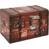 Household Essentials Medium Decorative Trunk, Coffee Shop Faux Decoupage, Antique Exterior, Leather and Metal Accents, Fabric Interior, Hinged Lid, Brown