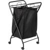 Household Essentials Rolling Laundry Hamper, Heavy Duty Canvas Bag, 2 Load Capacity, Foldable Frame, White Bag with Velcro Fasteners, White(Black/Black)