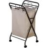 Household Essentials Rolling Laundry Hamper, Heavy Duty Canvas Bag, 2 Load Capacity, Foldable Frame, White Bag with Velcro Fasteners, White(Natural/Bronze)