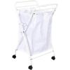 Household Essentials Rolling Laundry Hamper, Heavy Duty Canvas Bag, 2 Load Capacity, Foldable Frame, White Bag with Velcro Fasteners, White(White/White)