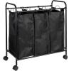 Household Essentials Rolling Triple Laundry Sorter, White(Black/Black)