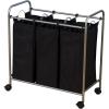 Household Essentials Rolling Triple Laundry Sorter, White(Black/Silver)