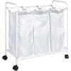 Household Essentials Rolling Triple Laundry Sorter, White(White/White)