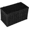 Household Essentials Small Handwoven Paper Rope Wicker Basket with Lid, Black(Black)