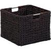 Household Essentials Square Woven Basket, Paper Rope Cube with Stainless Steel Handles, Grey(Brown Hyacinth)