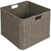 Household Essentials Square Woven Basket, Paper Rope Cube with Stainless Steel Handles, Grey(Grey Paper Rope)