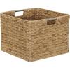 Household Essentials Square Woven Basket, Paper Rope Cube with Stainless Steel Handles, Grey(Natural Hyacinth)