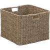Household Essentials Square Woven Basket, Paper Rope Cube with Stainless Steel Handles, Grey(Natural Seagrass)