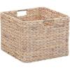 Household Essentials Square Woven Basket, Paper Rope Cube with Stainless Steel Handles, Grey(White Hyacinth)