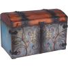 Household Essentials Vintage Wood Storage Trunk, Large, Blue Body/Brown Lid/Floral Design(Large)