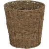 Household Essentials Wicker Waste Basket, Woven Leaf Basket with Wire Frame, Trash Bin or Storage Basket for Bedroom, Bathroom, Office and More(Stained Seagrass)