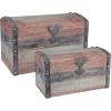 Household Essentials Wooden Storage Trunk Set, Large and Small Domed Chest, Weathered Wood with Paint Finish, Hinged Lid with Metal Accents(Dome)