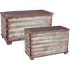 Household Essentials Wooden Storage Trunk Set, Large and Small Domed Chest, Weathered Wood with Paint Finish, Hinged Lid with Metal Accents(Grooved)