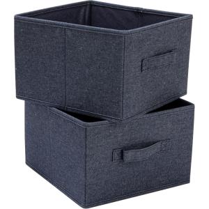 Collapsible Cotton Blend Cube Storage Drawer with Handle, Set of 2, Denim