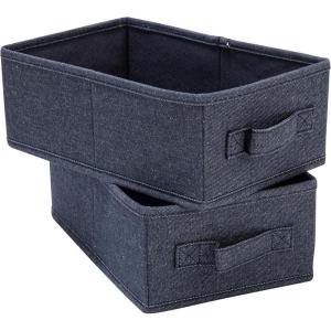 Collapsible Cotton Blend Rectangular Storage Drawer with Handle, Set of 2, Denim