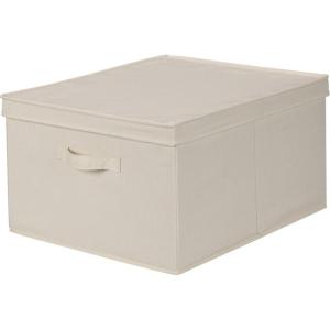 Household Essentials 115 Storage Box with Lid and Handle | Natural Beige Canvas | Jumbo(Jumbo – 16″W x 19″D)