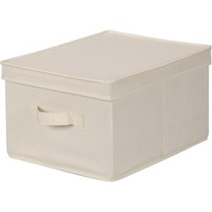 Household Essentials 115 Storage Box with Lid and Handle | Natural Beige Canvas | Jumbo(Large – 12″W x 15″D)