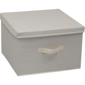 Household Essentials 115 Storage Box with Lid and Handle | Natural Beige Canvas | Jumbo(Square – 15″W x 15″D)