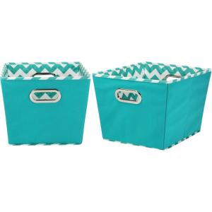 Household Essentials 19KDBLK-1 Medium Tapered Decorative Storage Bins | 2 Pack Set Cubby Baskets | Black and White Mini-Dots(Aqua Chevron)