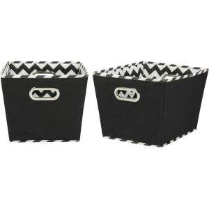 Household Essentials 19KDBLK-1 Medium Tapered Decorative Storage Bins | 2 Pack Set Cubby Baskets | Black and White Mini-Dots(Black Chevron)