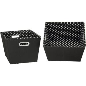 Household Essentials 19KDBLK-1 Medium Tapered Decorative Storage Bins | 2 Pack Set Cubby Baskets | Black and White Mini-Dots(Black With Dots)